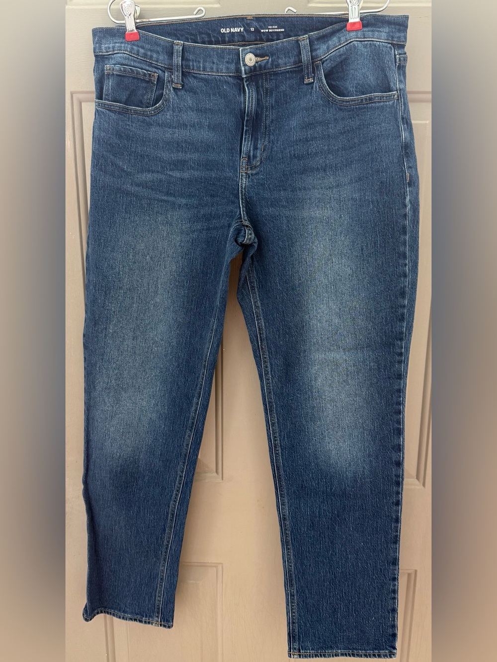 Old Navy Women High Rise Straight Jeans - Medium Blue WOW Boyfriend